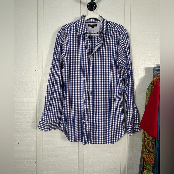 Banana Republic Blue Checked Long Sleeve Button Down Shirt Size Large EUC - Picture 1 of 8